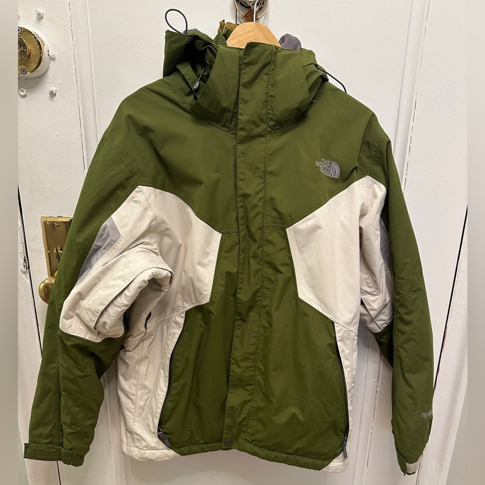 Men’s North Face Green and White Hooded Parka